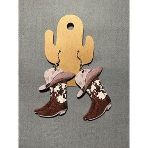 Pink Brown Cowboy Boot Earrings‎